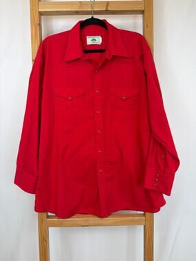 Vintage Mesquite Red Snap Up Cowboy Western Shirt Size 17.5 x 33